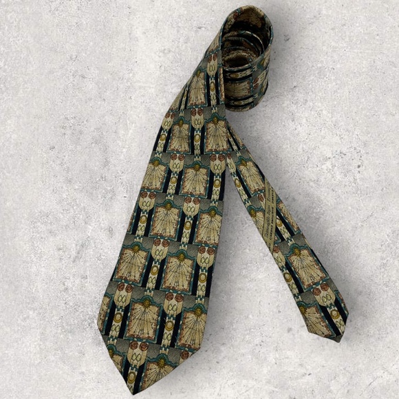 ERMENEGILDO ZEGNA Gray/Beige Geometric Art Silk LUXURY Tie ITALY - Picture 1 of 7